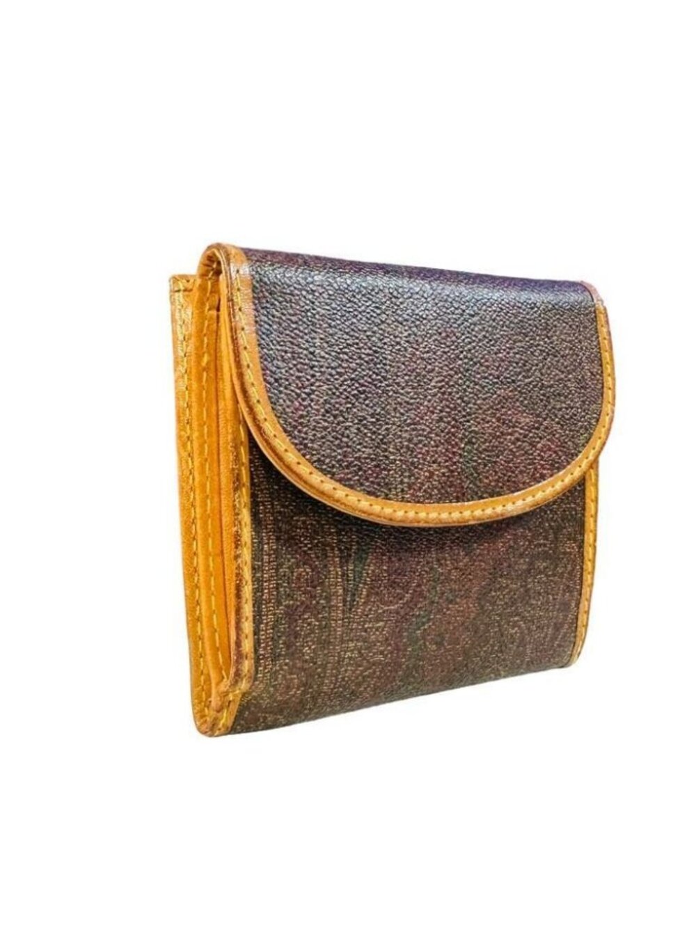 Etro Milano Brown Paisley Leather Bifold Wallet Credit Card Slots Snap